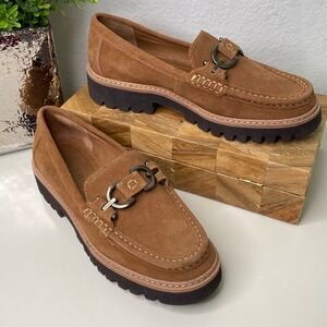 Donald Pliner Helio Suede Bit Buckle Lug Sole Platform‎ Loafers in Saddle Size 7